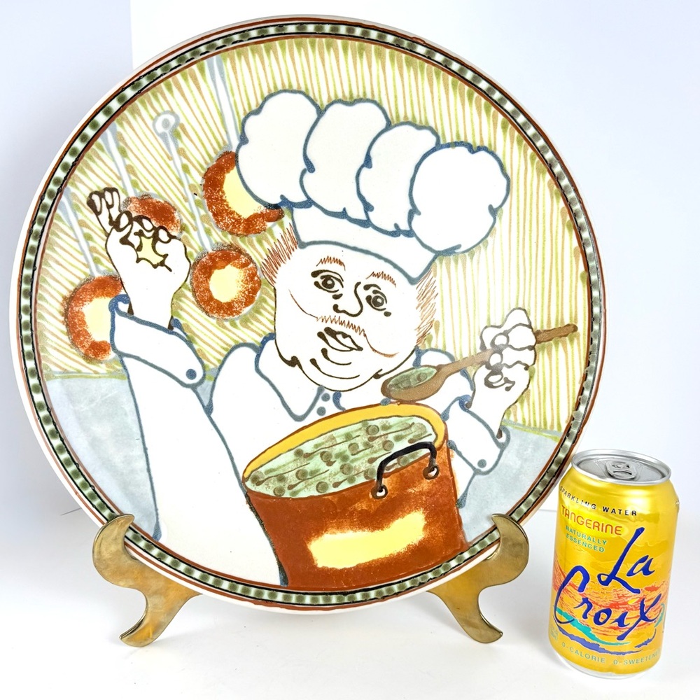 Vintage Janet Rothwoman Pottery Chef Platter 1970s CA Ceramic Hand Painted 13.5โ - Picture 8 of 12